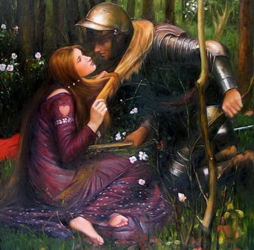 A Hot Love Story Lady Chatterly's Lover 21 Her knight in shining armour and they are about to kiss. Flowers everywhere and she has a heart on her sleeve.